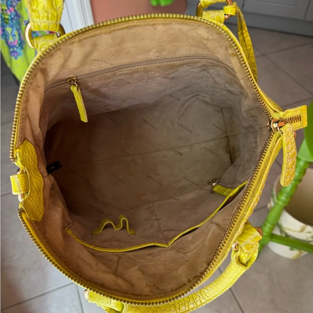🍋‍🟩🐊Brahmin Lime Crocodile Lemongrass Embossed Satchel (Rare) EUC🐊